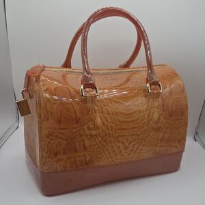 Unbranded Elegant Caramel Crocodile Frint Vinyl Candy Bag Satchel